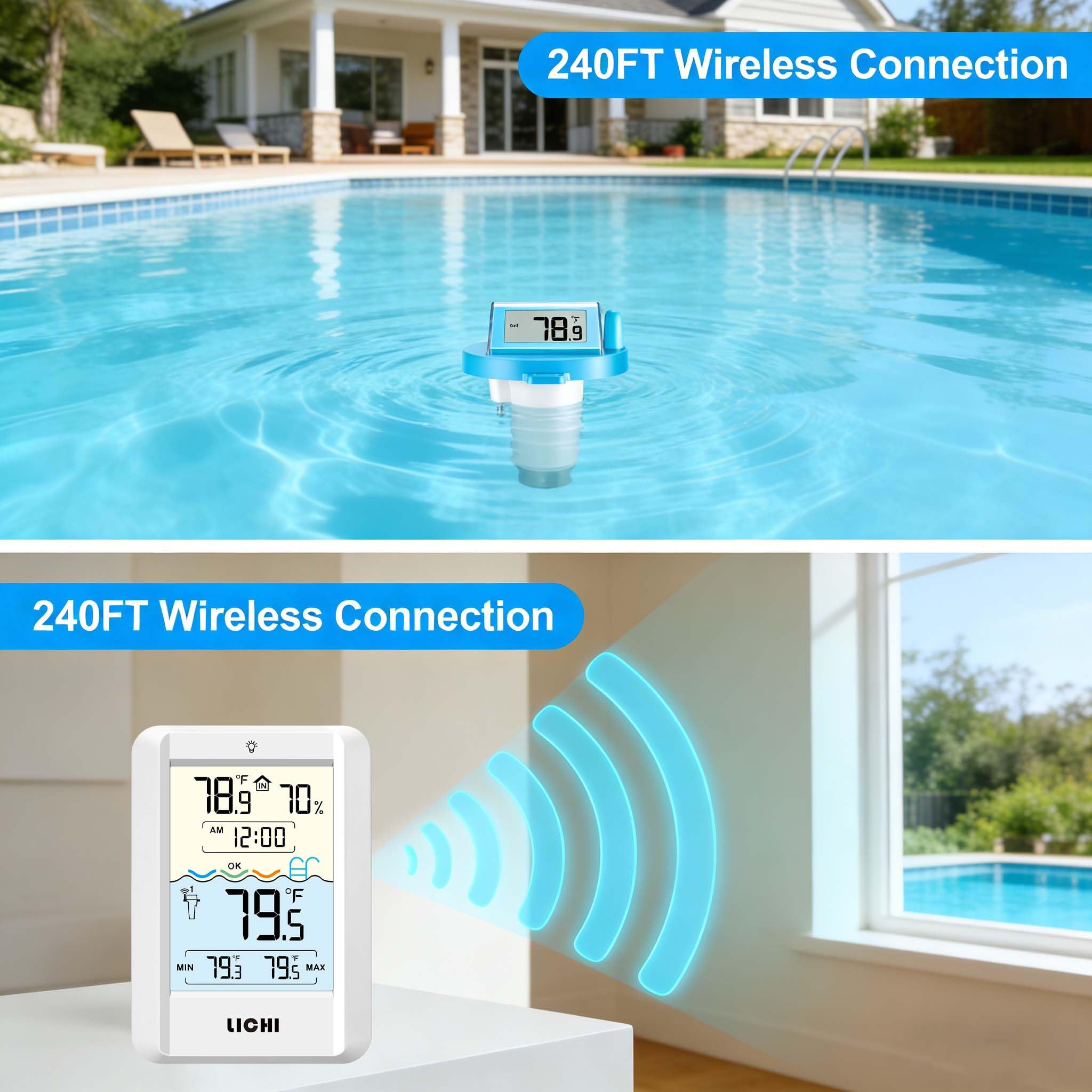 LICHI floating thermometer in a pool