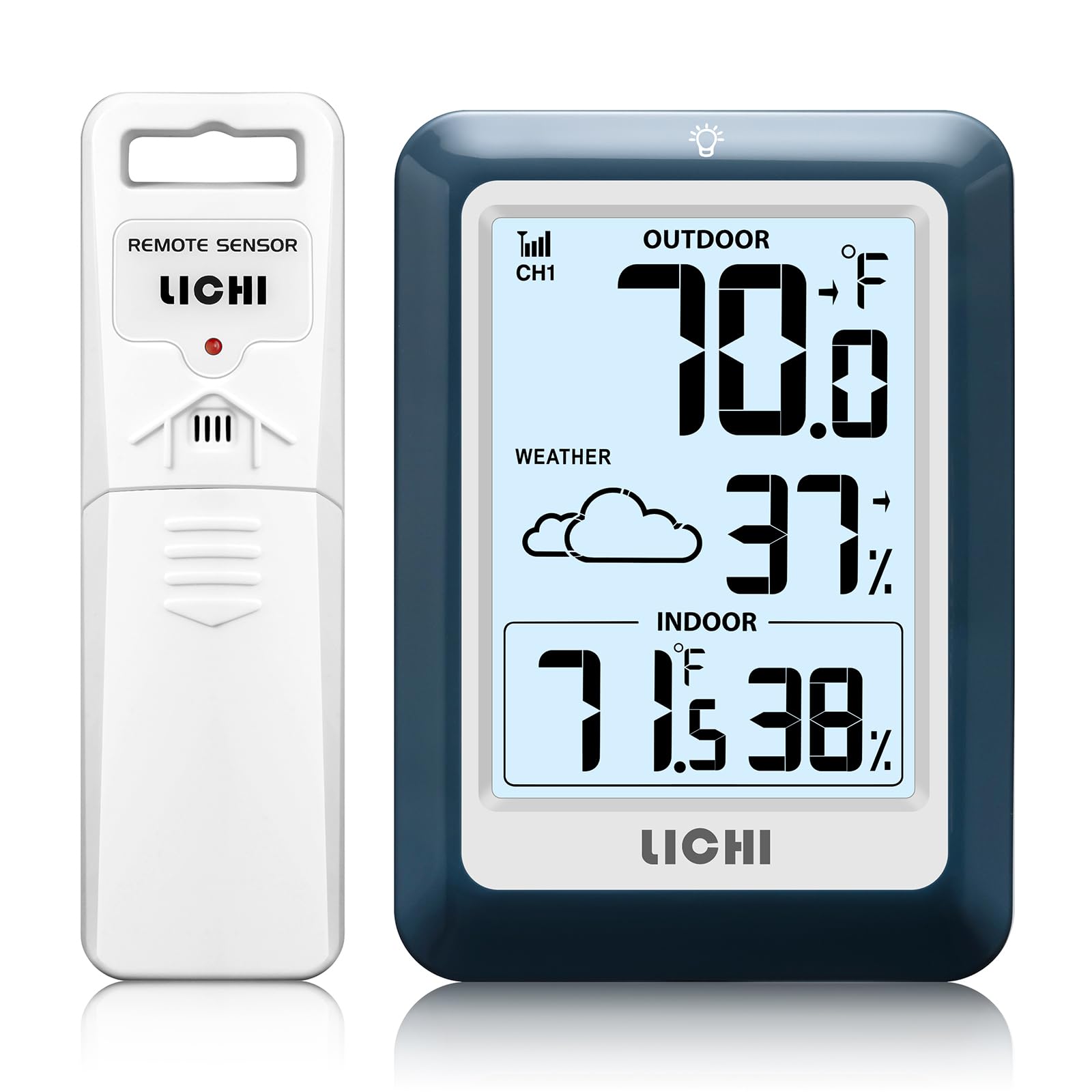 LICHI Indoor Outdoor Thermometer front view with LCD screen