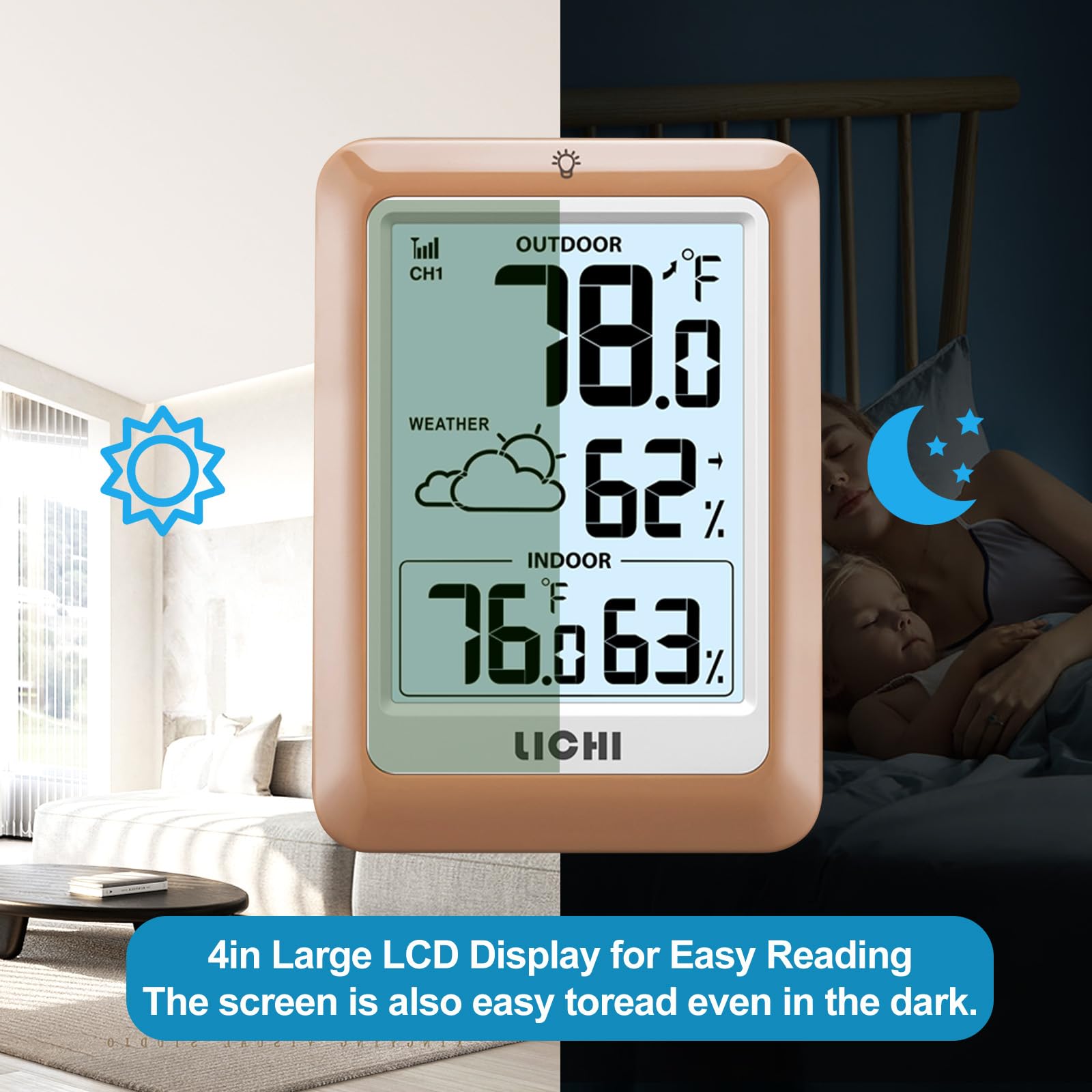 LICHI Indoor Outdoor Thermometer in a home setting