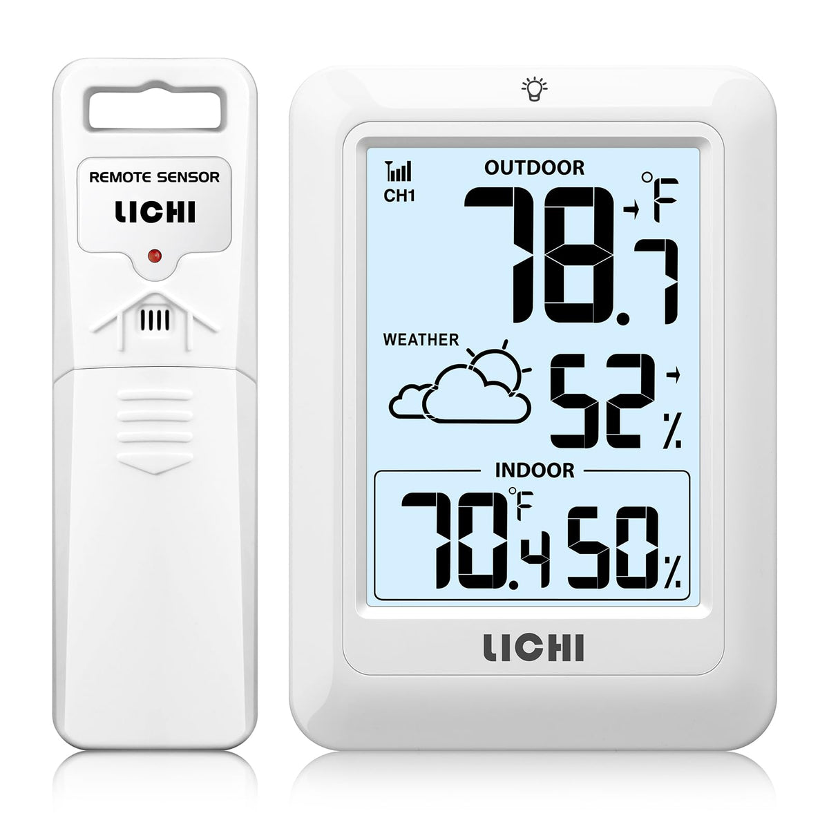 LICHI Indoor Outdoor Thermometer Wireless Weather Station front view