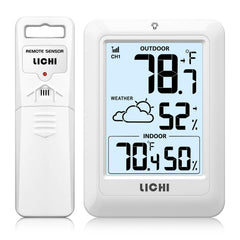 LICHI Indoor Outdoor Thermometer Wireless Weather Station front view