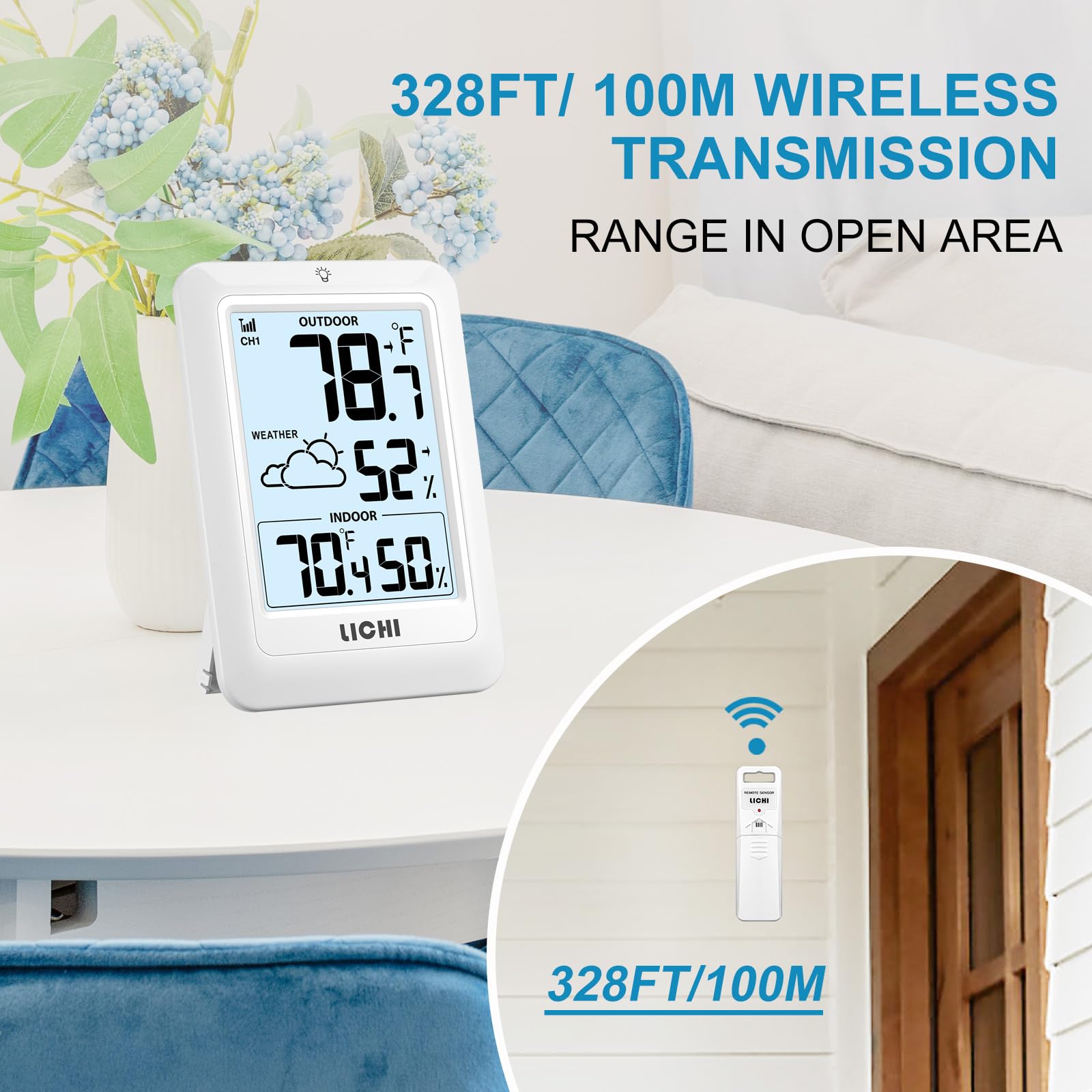 LICHI thermometer showing LCD display with temperature readings