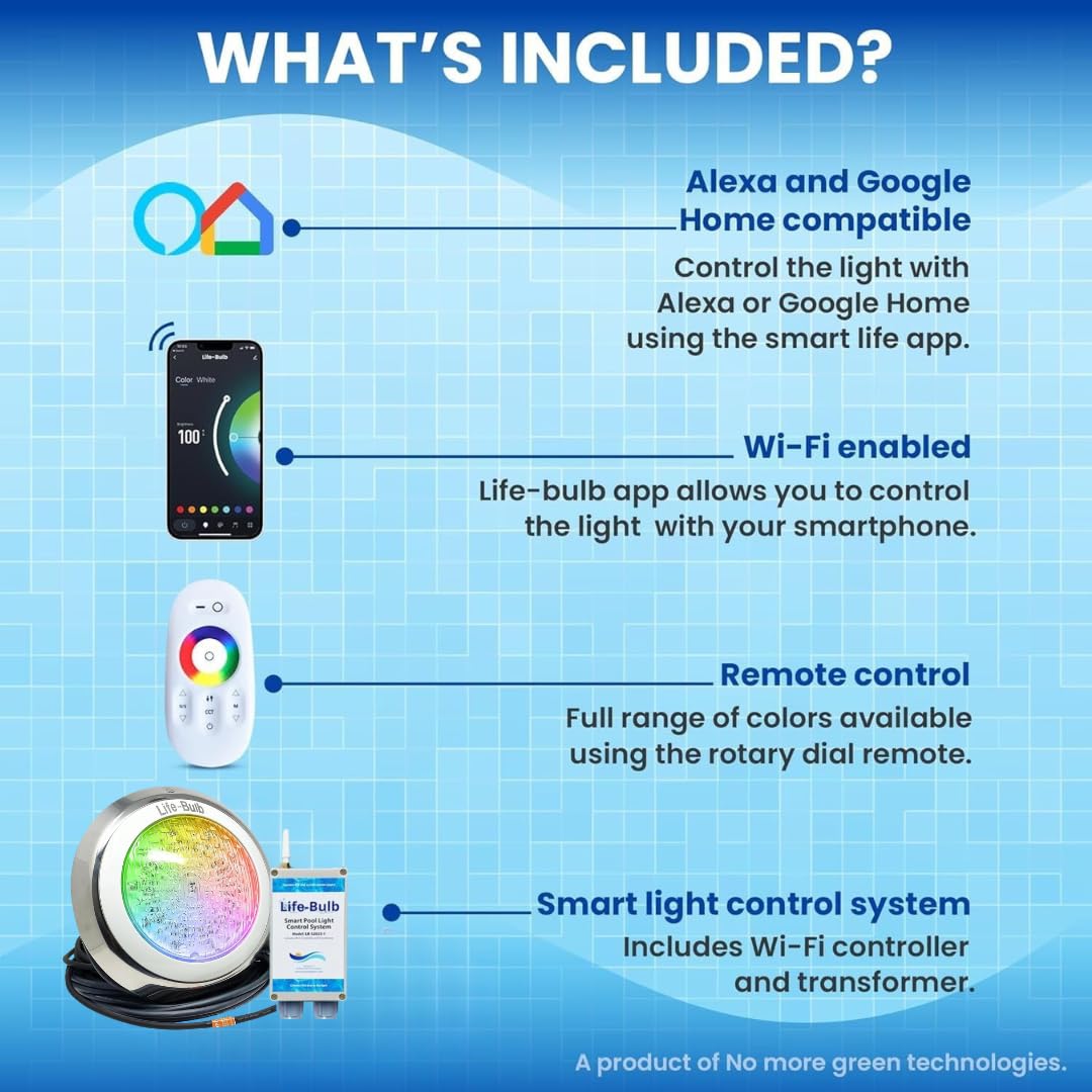 Life-Bulb Smart Pool LED Light mounted in a swimming pool