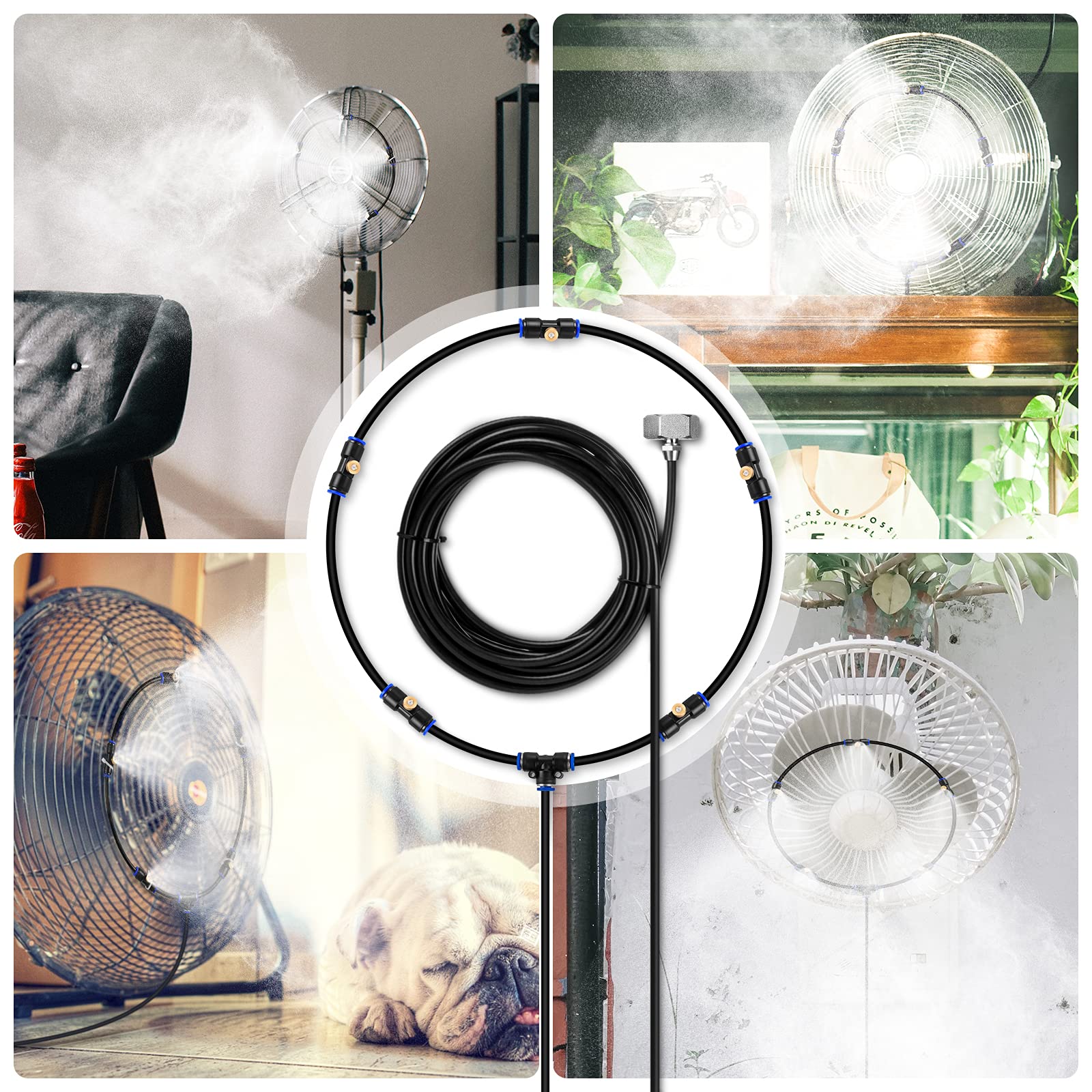 lifeegrn Misting Cooling System set up in a garden