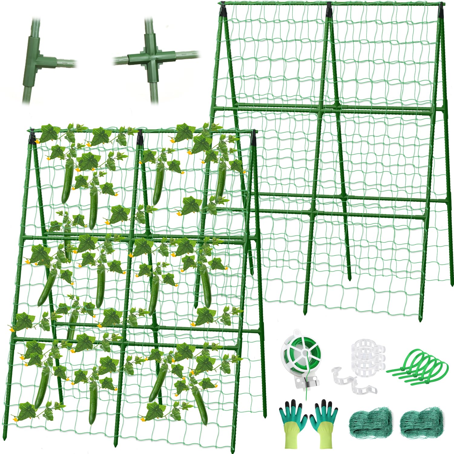 LifeisLuck Cucumber Trellis A-frame front view, green colour