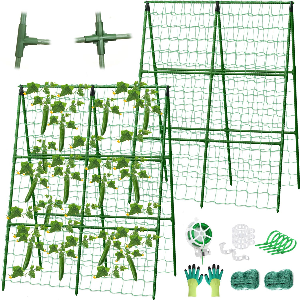 LifeisLuck Cucumber Trellis A-frame front view, green colour