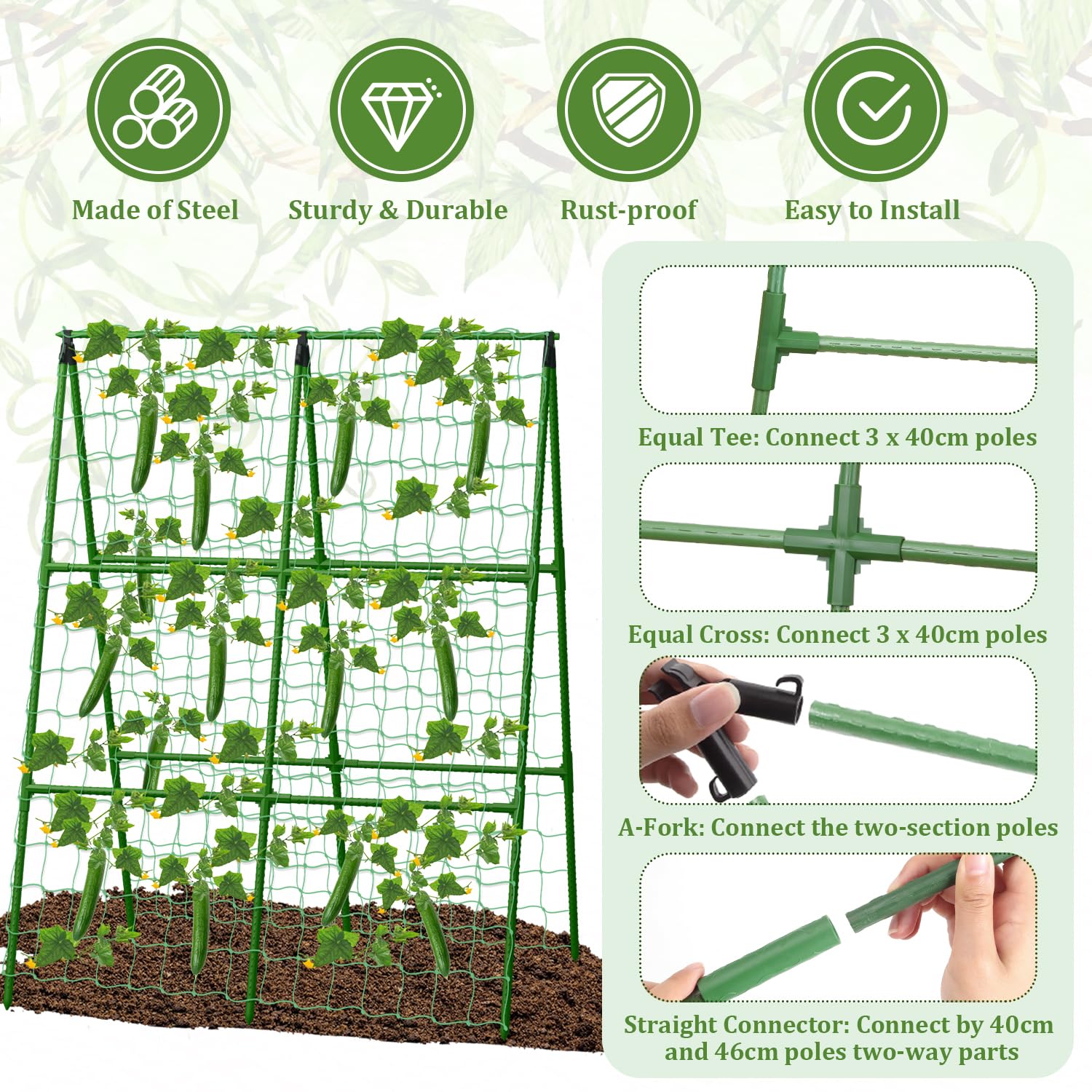 LifeisLuck Cucumber Trellis assembly parts, connectors and stakes