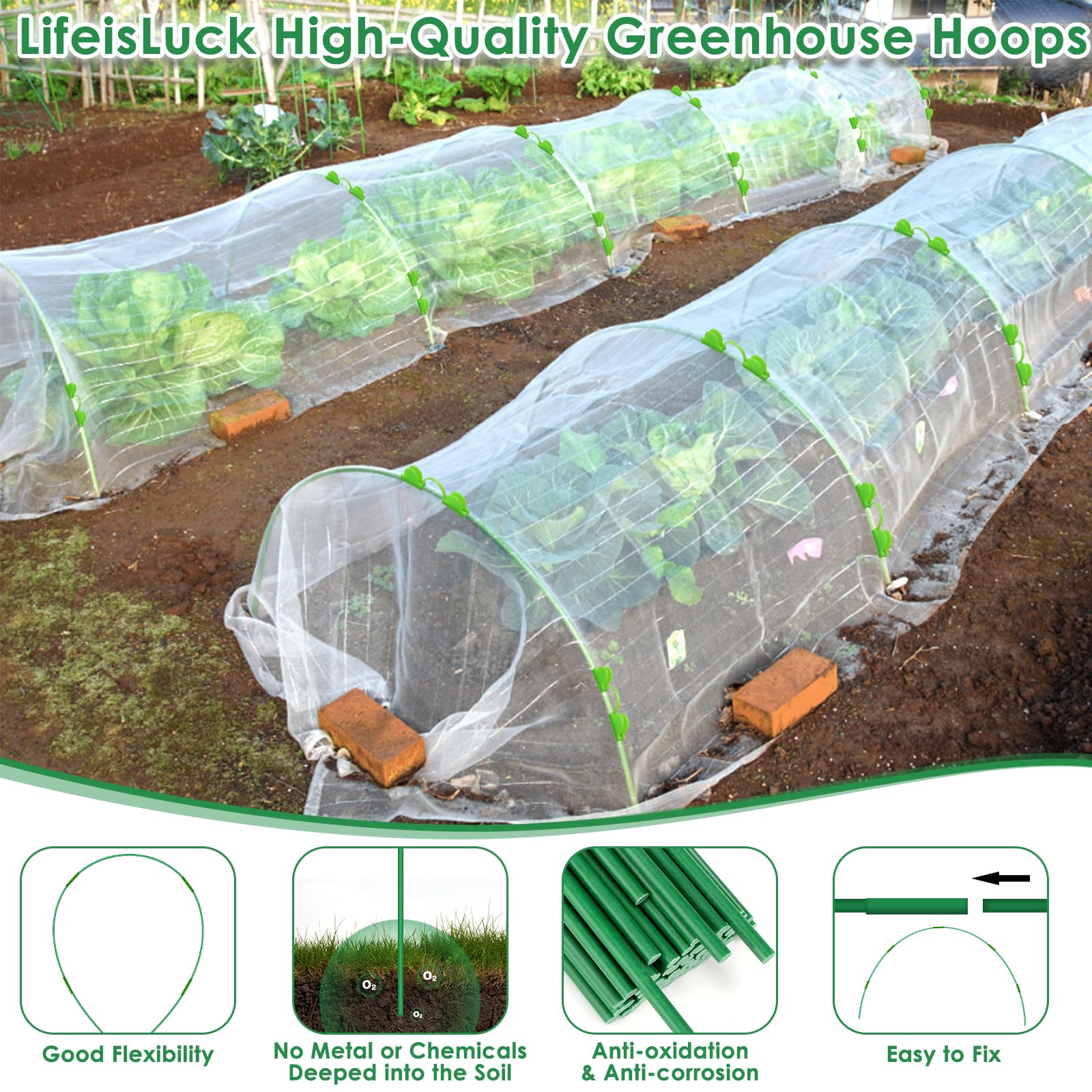 LifeisLuck Garden Hoops assembled in raised garden bed