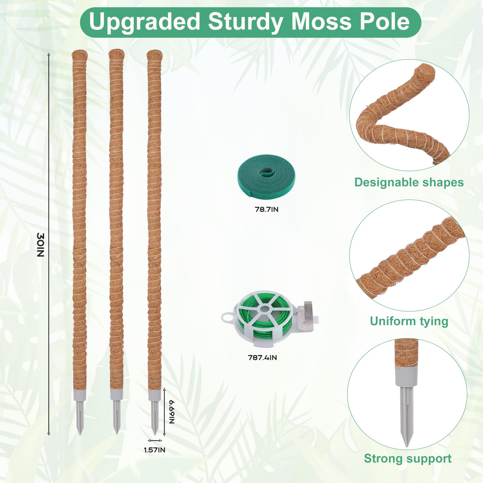 LifeNest moss pole plant support with ties