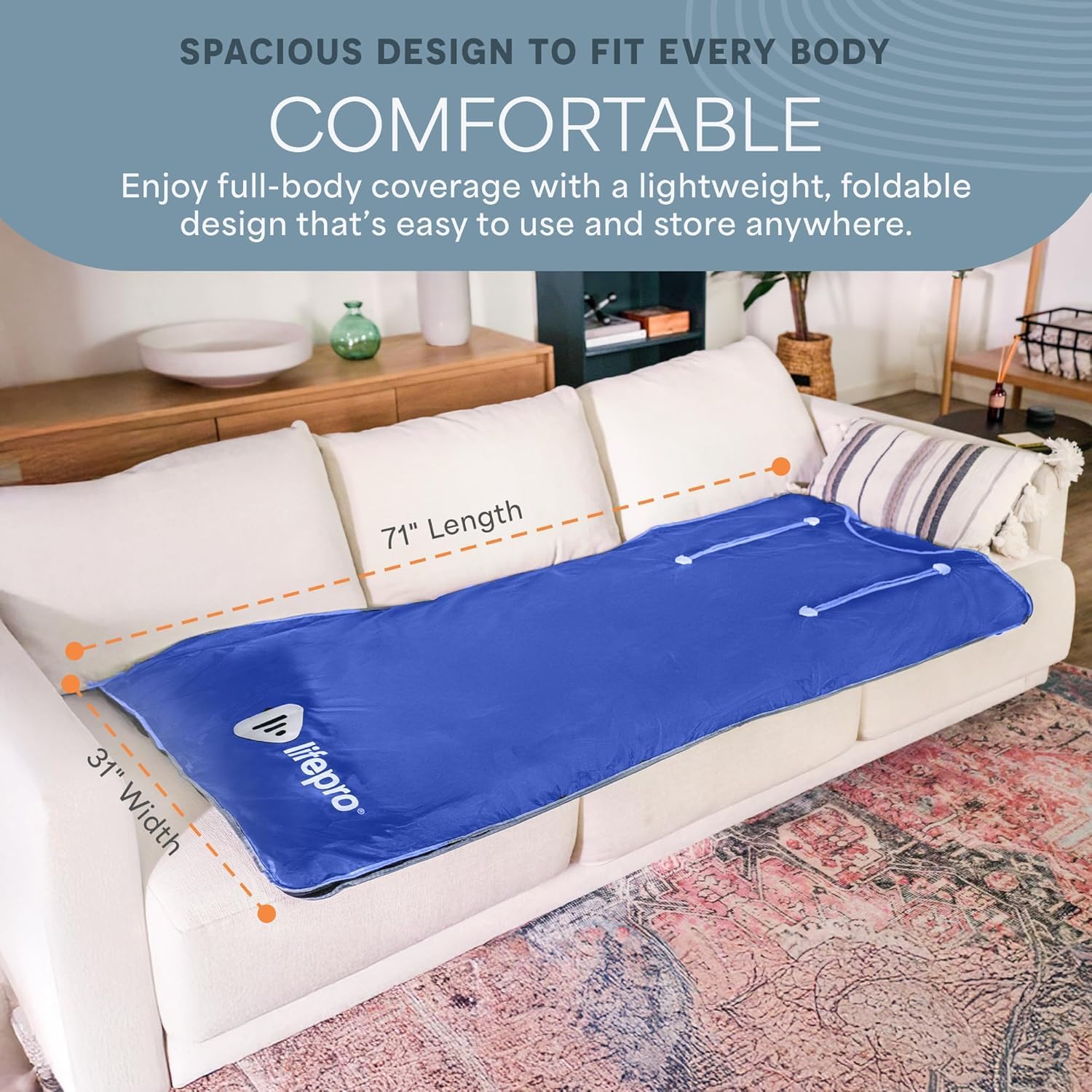 Lifepro BioRemedy Infrared Sauna Blanket displayed on a bed