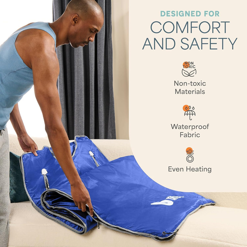 Lifepro BioRemedy Infrared Sauna Blanket in use with arms extended
