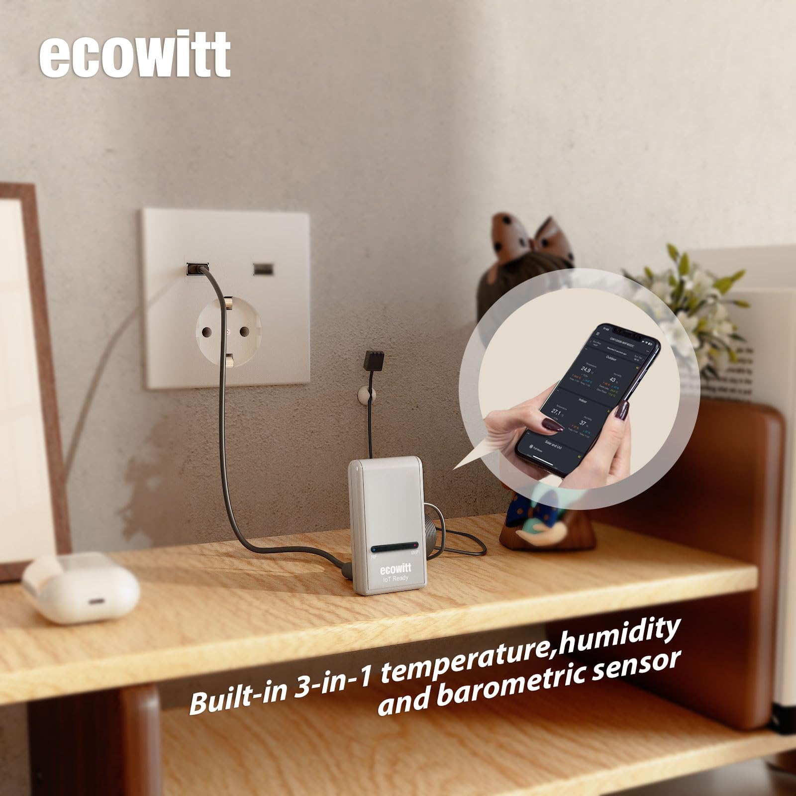 Lifestyle image of ECOWITT Wi-Fi Gateway Weather Station in a home setting