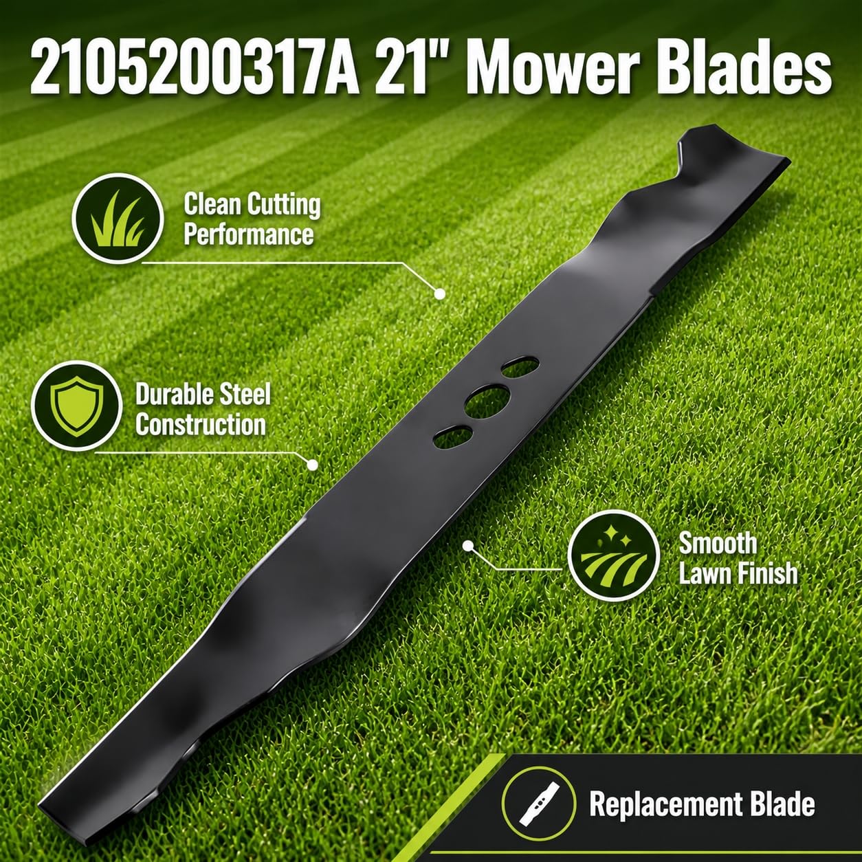 Lifestyle image of Fourtry mower blade in action cutting grass