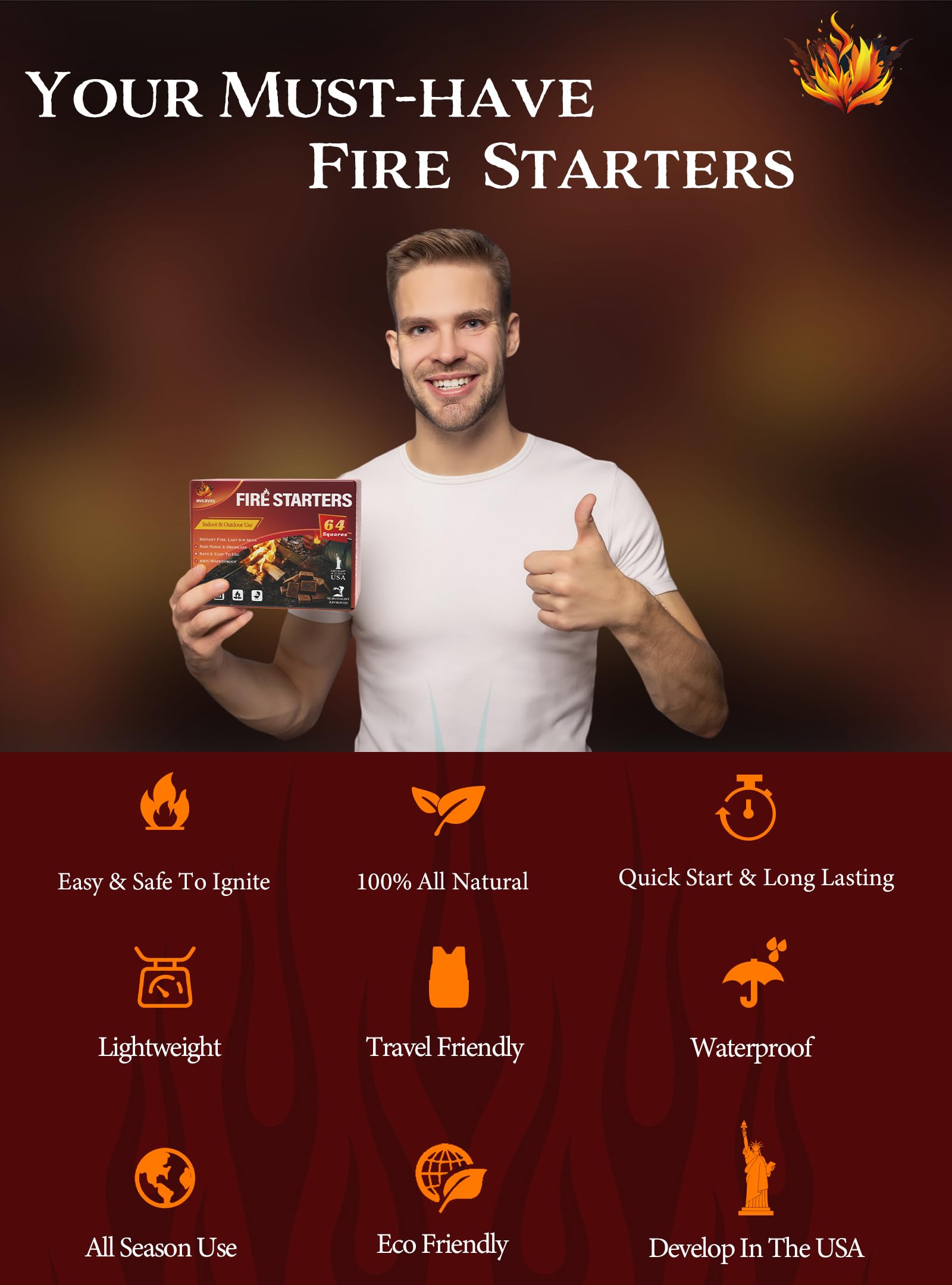 Lifestyle image of friends around a campfire with fire starters