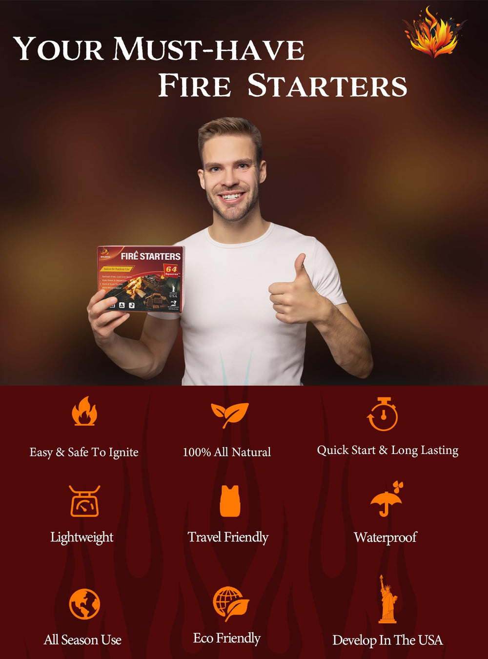 Lifestyle image of friends around a campfire with fire starters