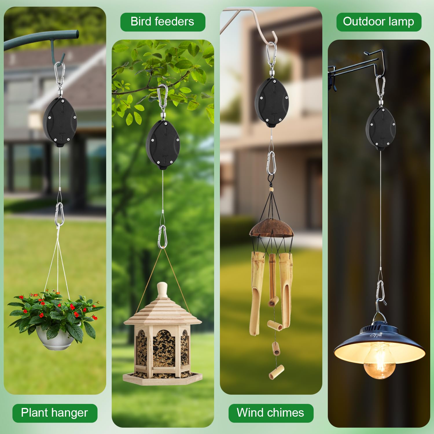 Lifestyle image of FYRVEXENZI pulleys in a garden setting