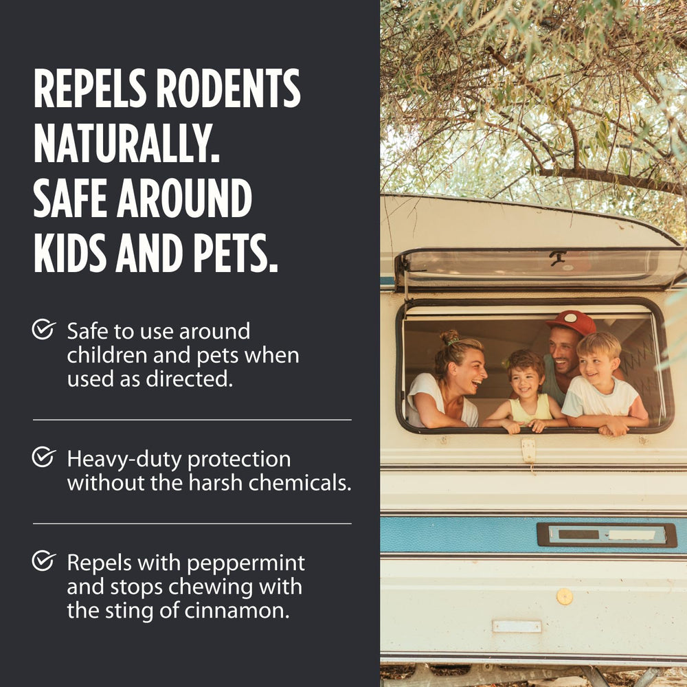 Lifestyle image of Grandpa Gus's Rodent Vehicle Repellent Spray outdoors next to vehicles