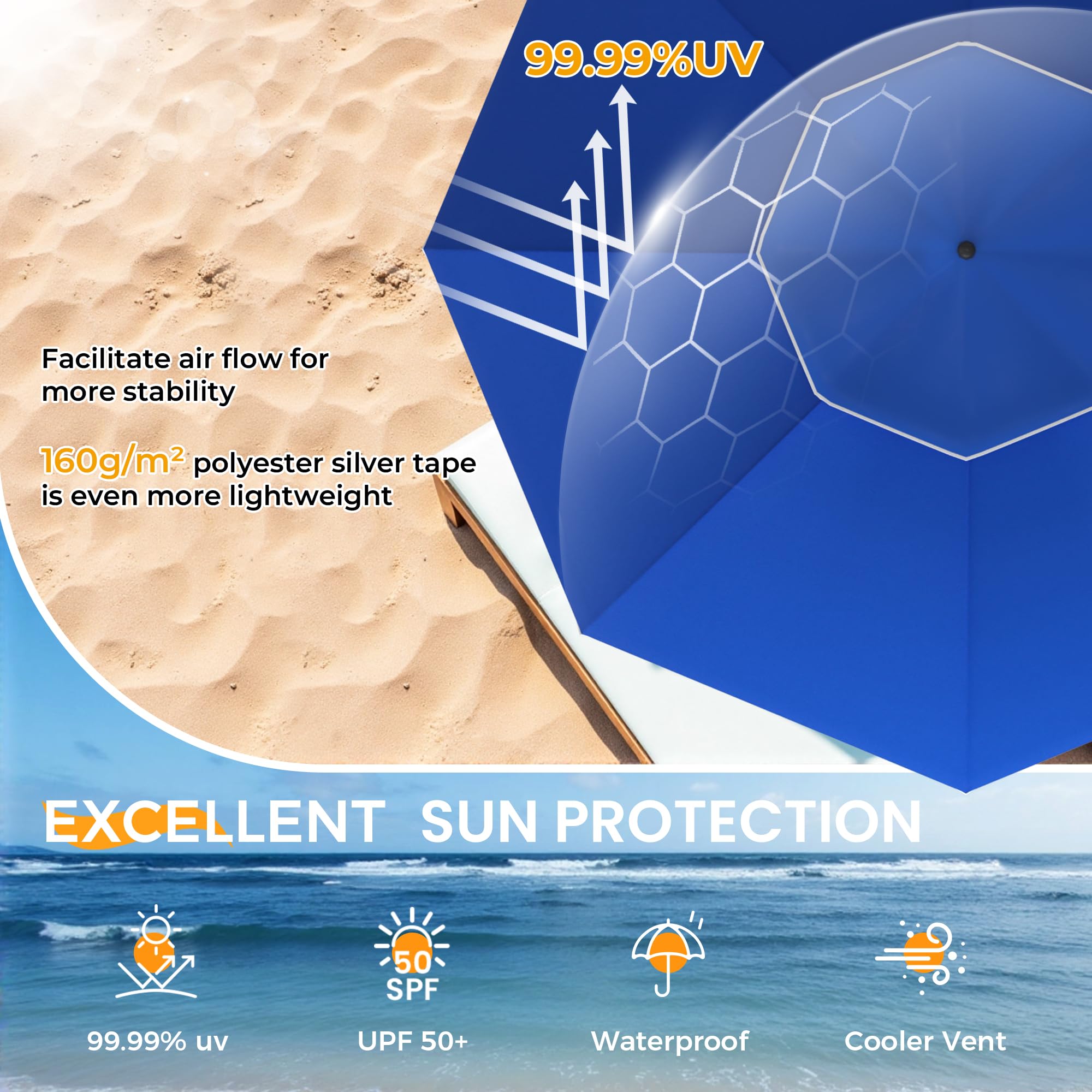 Lifestyle image of HOMEDEMO beach umbrella set up at the beach