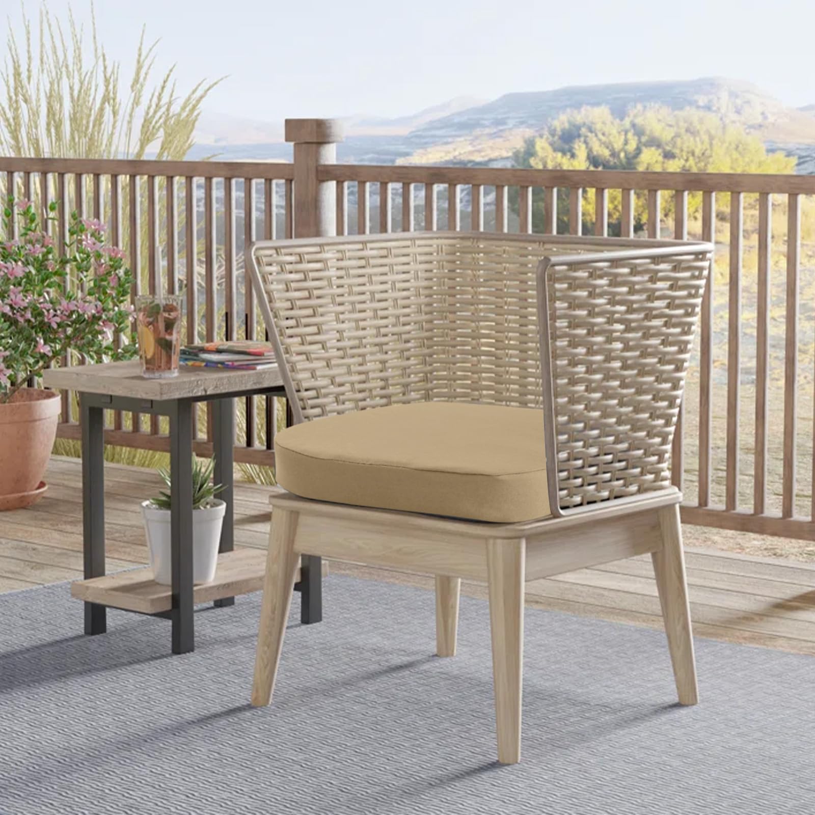 Lifestyle image of idee-home cushions on outdoor furniture