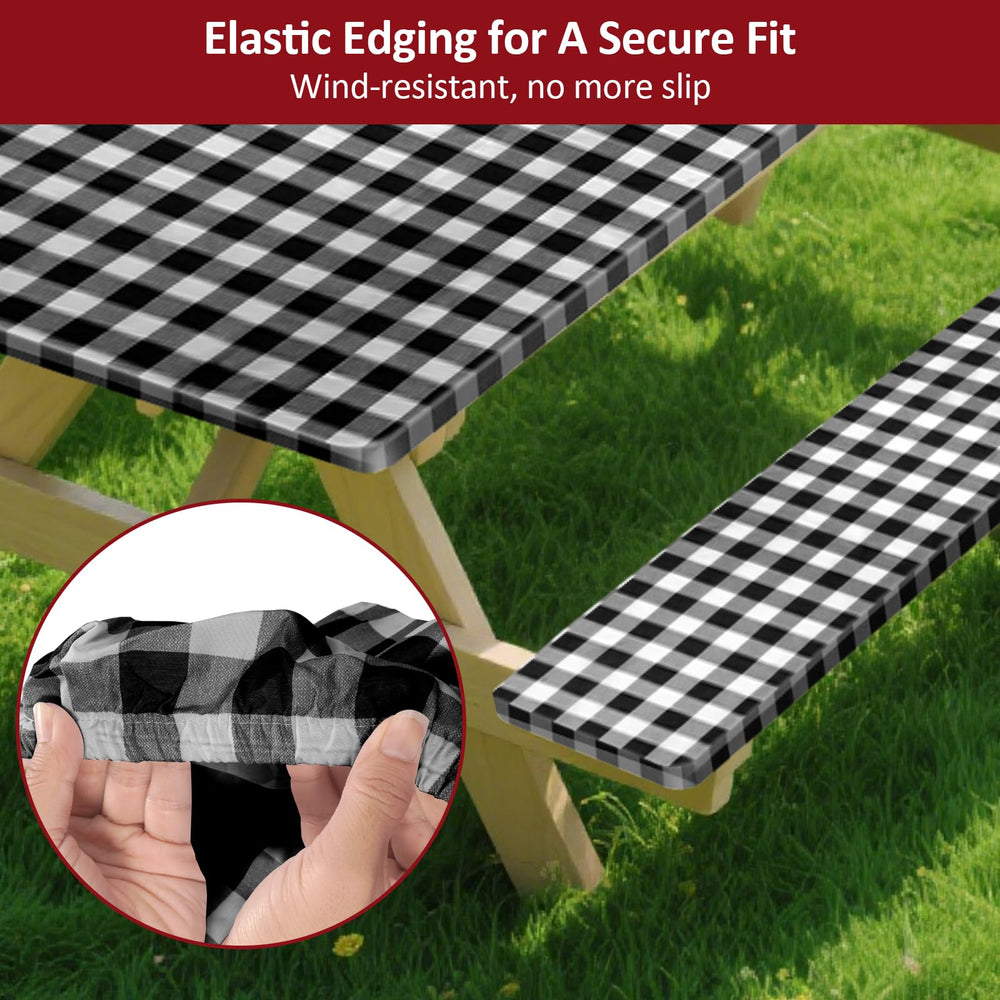 Lifestyle image of KENOBEE picnic table cover at outdoor picnic