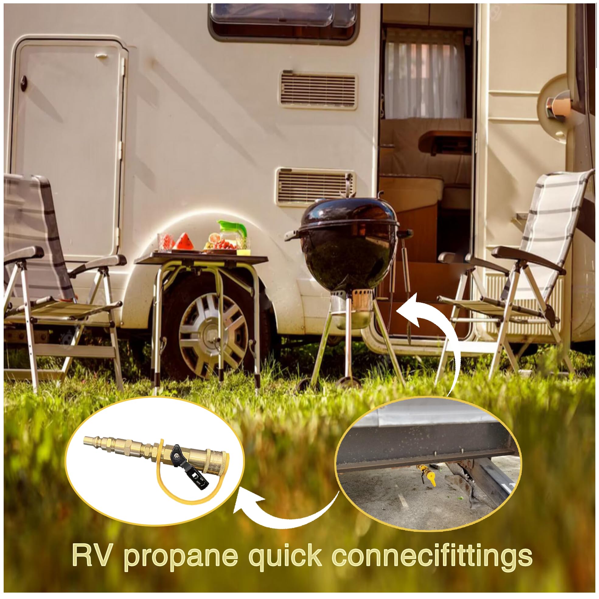lifestyle image of qieoyk propane fittings used at an outdoor cookout