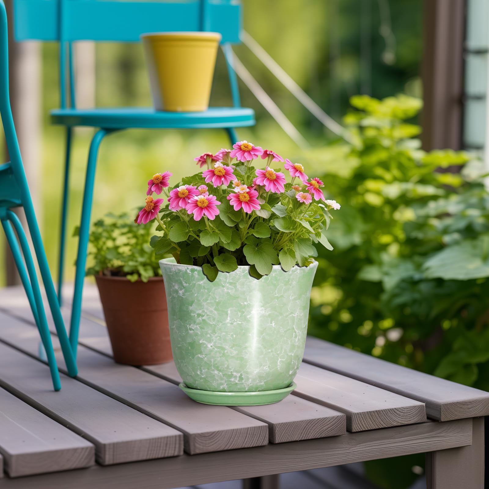 Lifestyle image of SUNPOTFOR Ceramic Plant Pot on a desk with plants