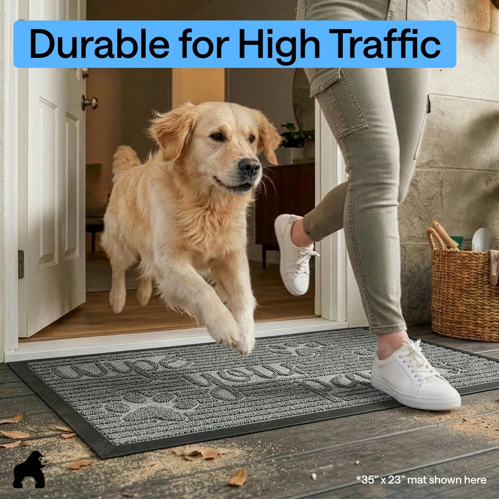 Lifestyle image of the GORILLA GRIP WeatherMAX Door Mat in use at a home entrance