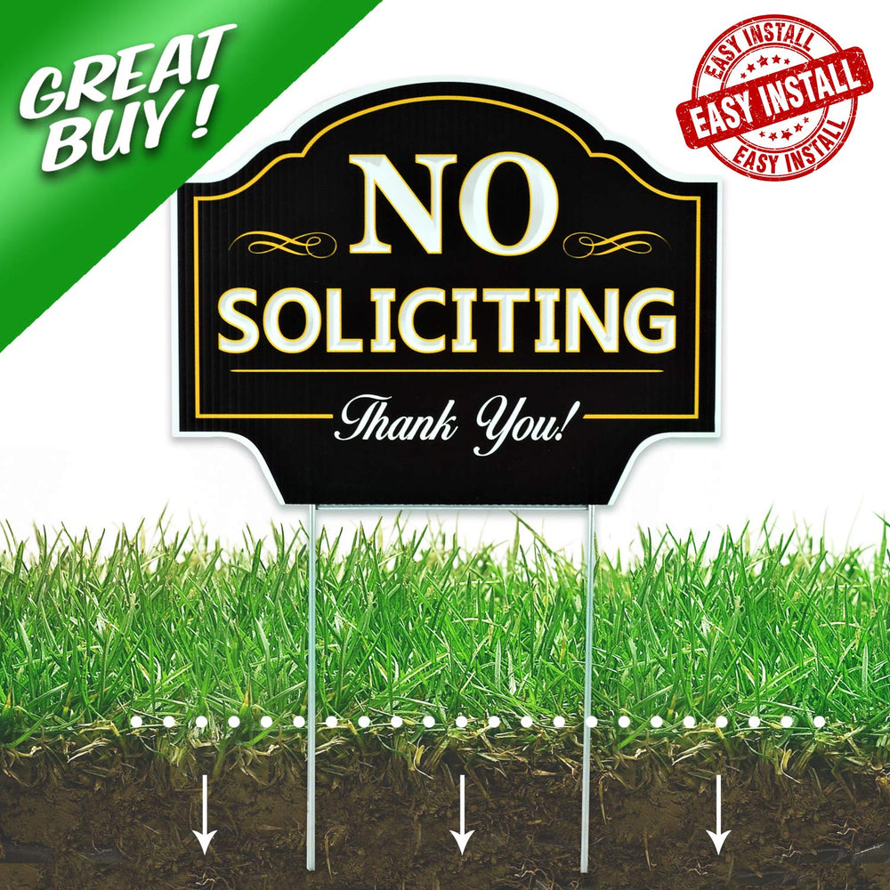 Lifestyle image of the Signs Authority No Soliciting Sign near a front door