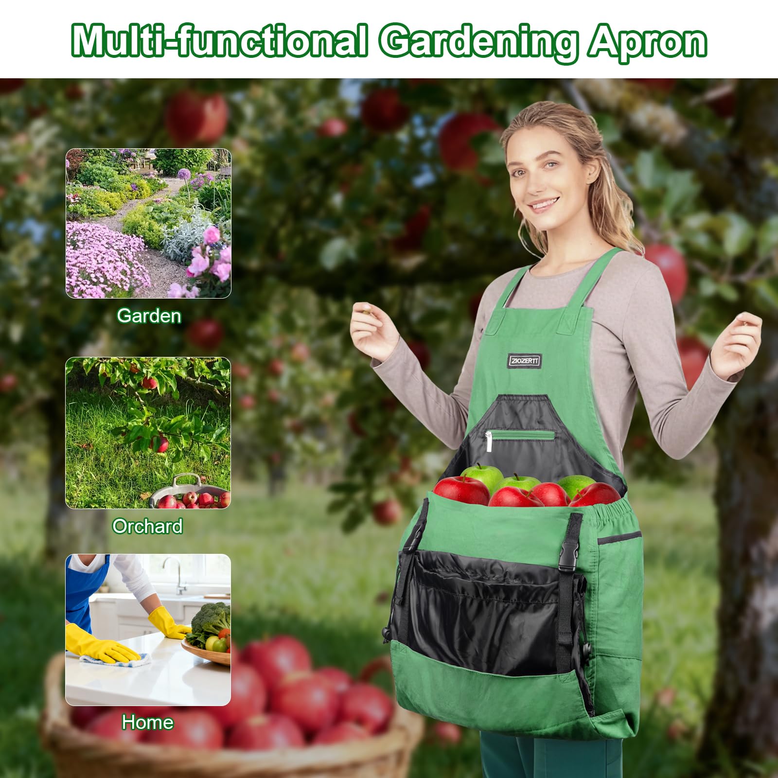 Lifestyle image of ZIOZERTT Gardening Apron being used in a garden