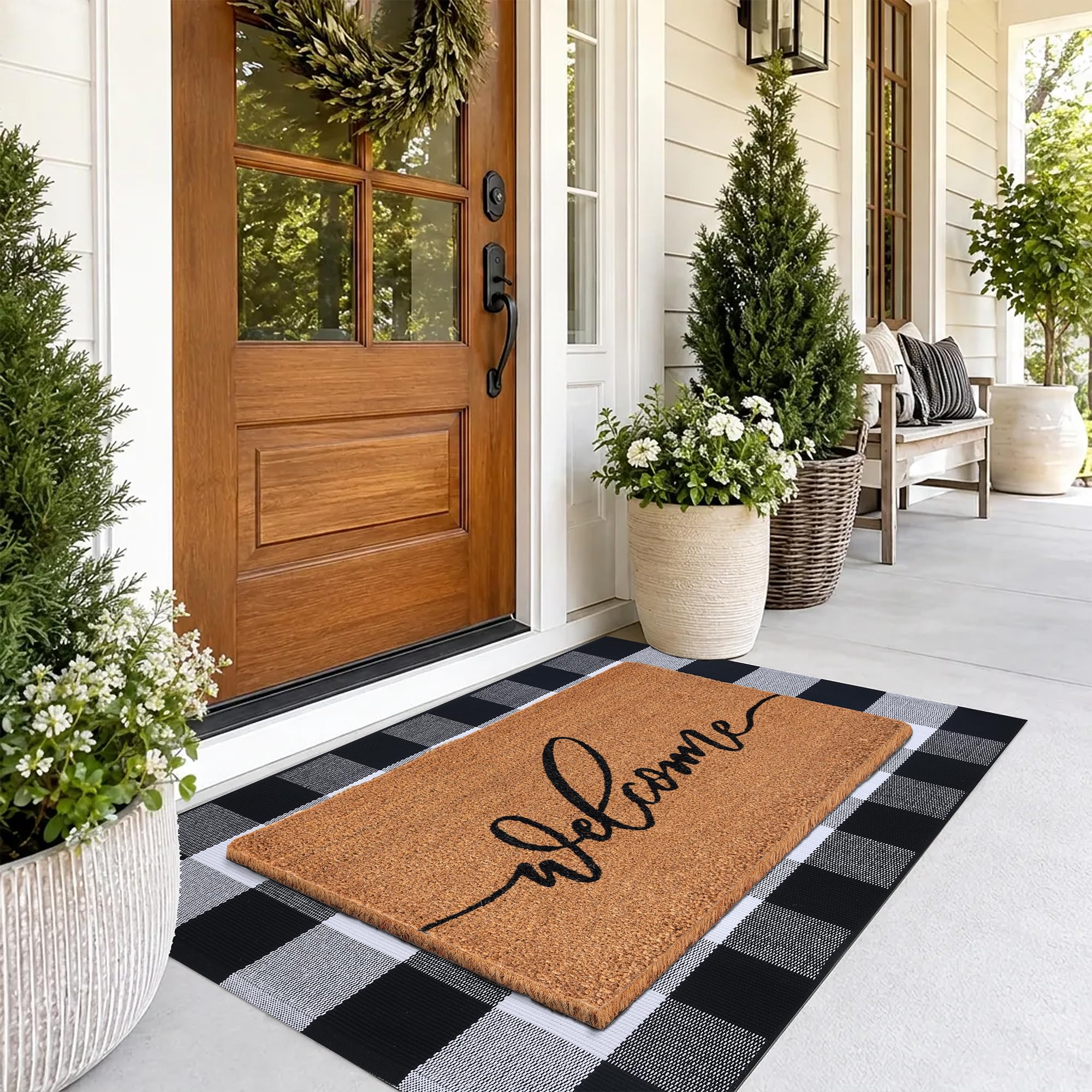 Lifestyle image showing Fallovea mats on a porch