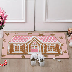 Lifestyle scene featuring Drydiet Gingerbread Front Door Mat at a festive entryway