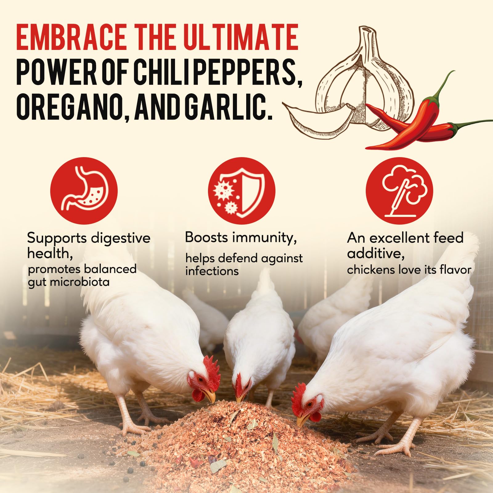 Lifestyle scene of birds enjoying Jqely Chicken Dewormer Powder