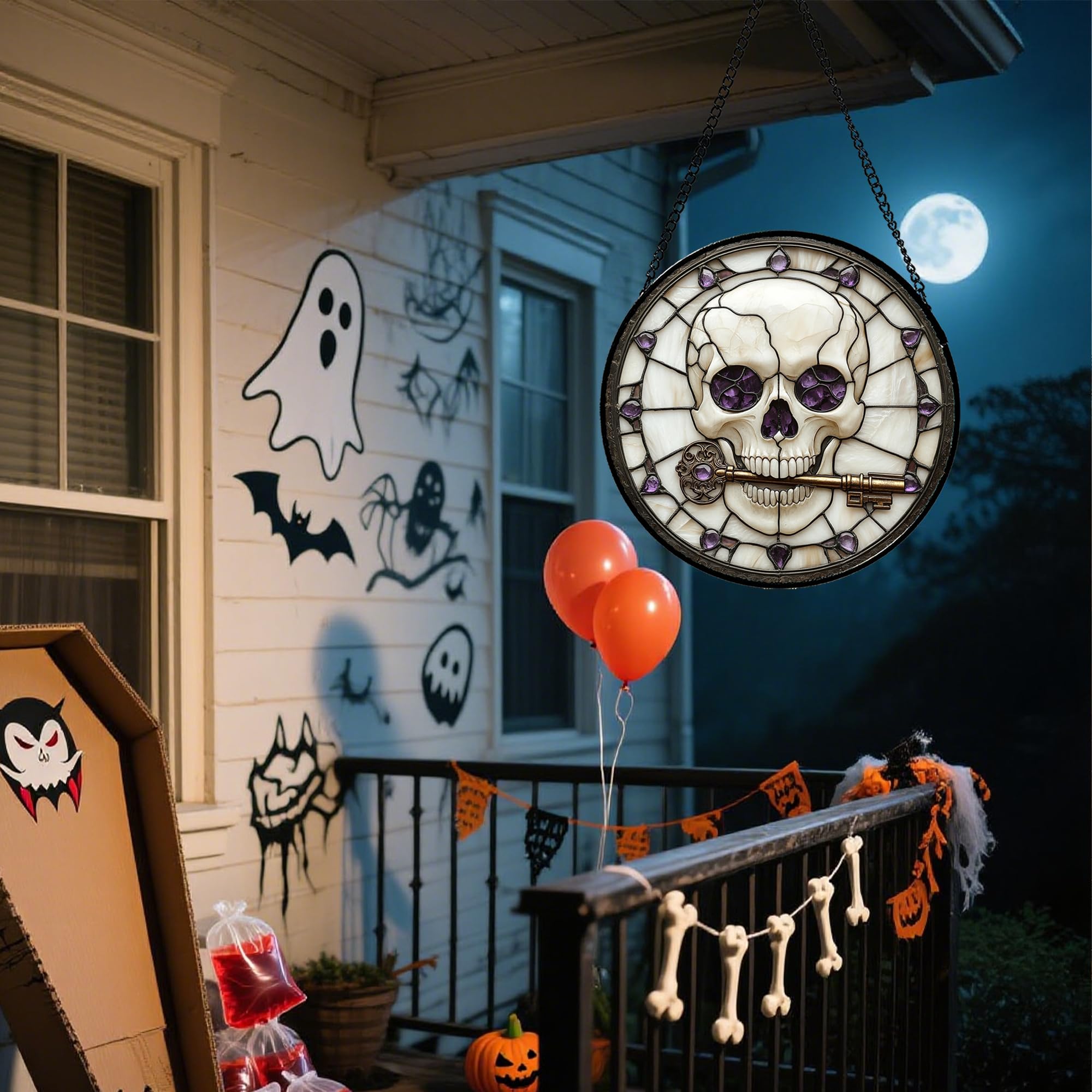 Lifestyle scene of CRISGIF suncatcher hanging in a window with sunlight