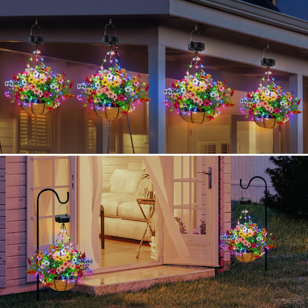 Lifestyle scene of GOESWELL Solar Hanging Flower Basket on patio