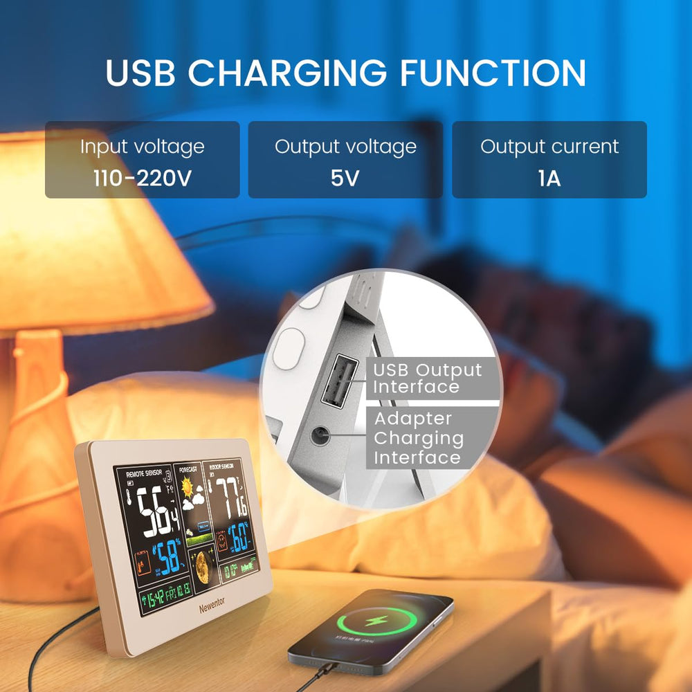 Lifestyle scene showing Newentor Wireless Weather Station in living room