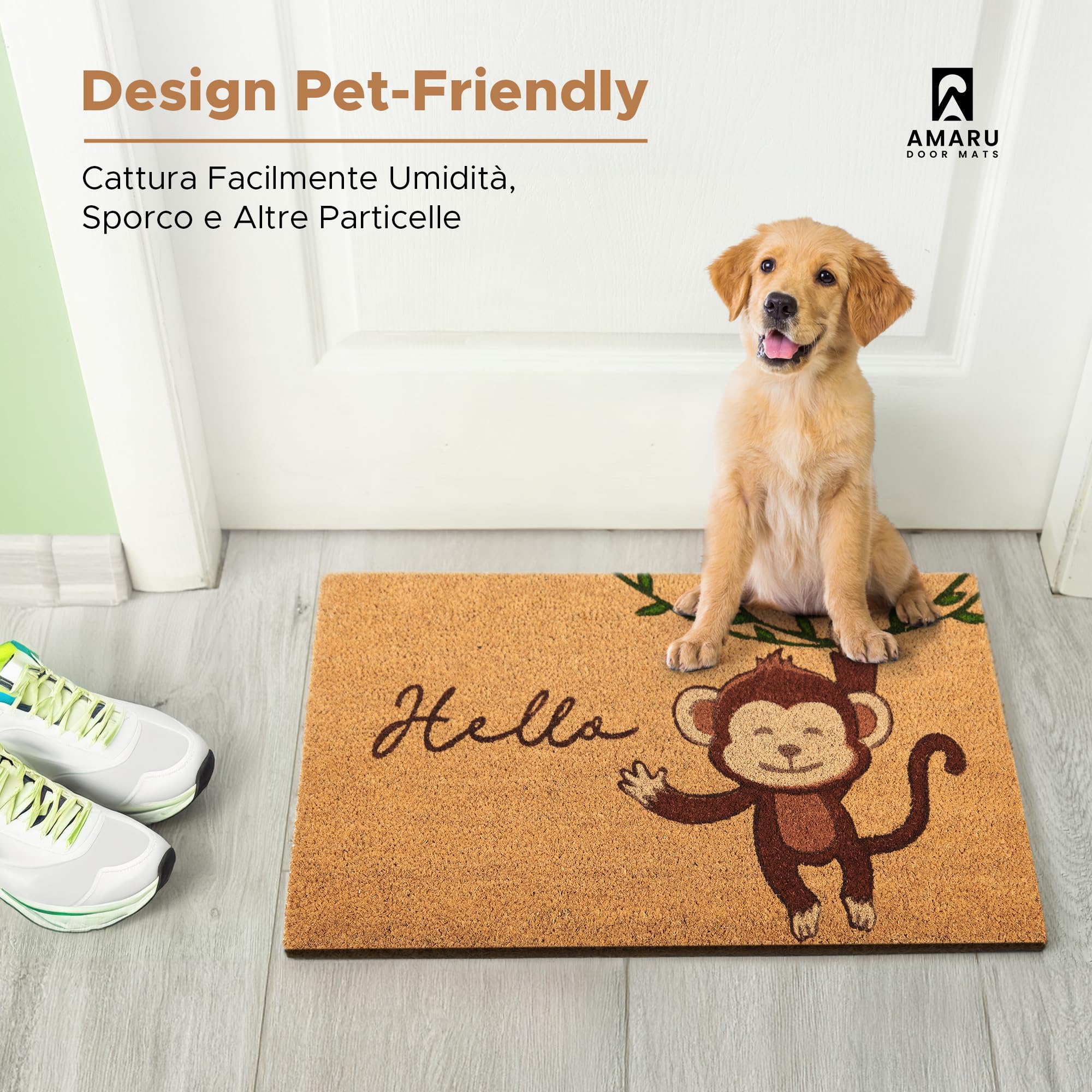 Lifestyle scene with AMARU DOOR MATS Coir Welcome Mat at a doorway