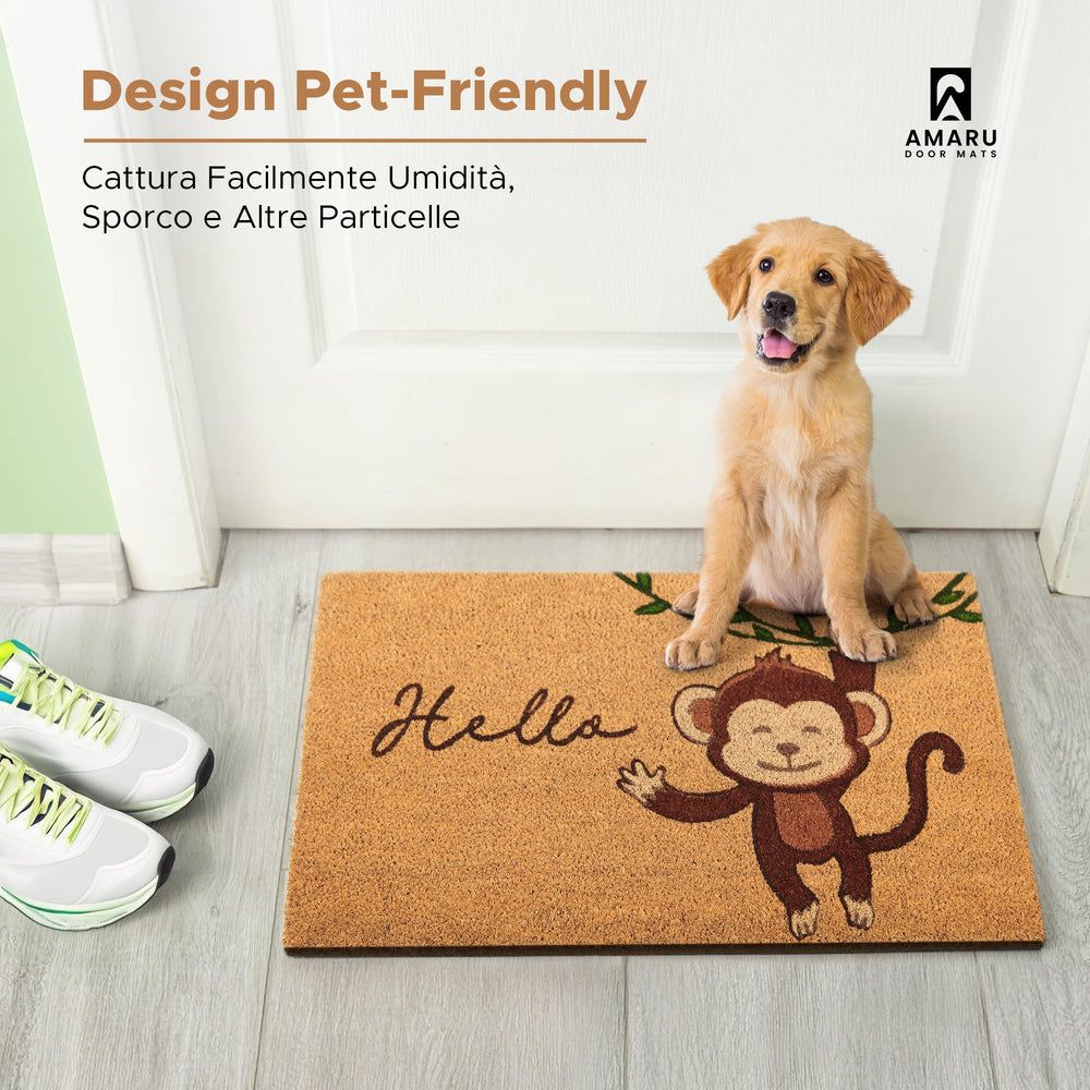 Lifestyle scene with AMARU DOOR MATS Coir Welcome Mat at a doorway