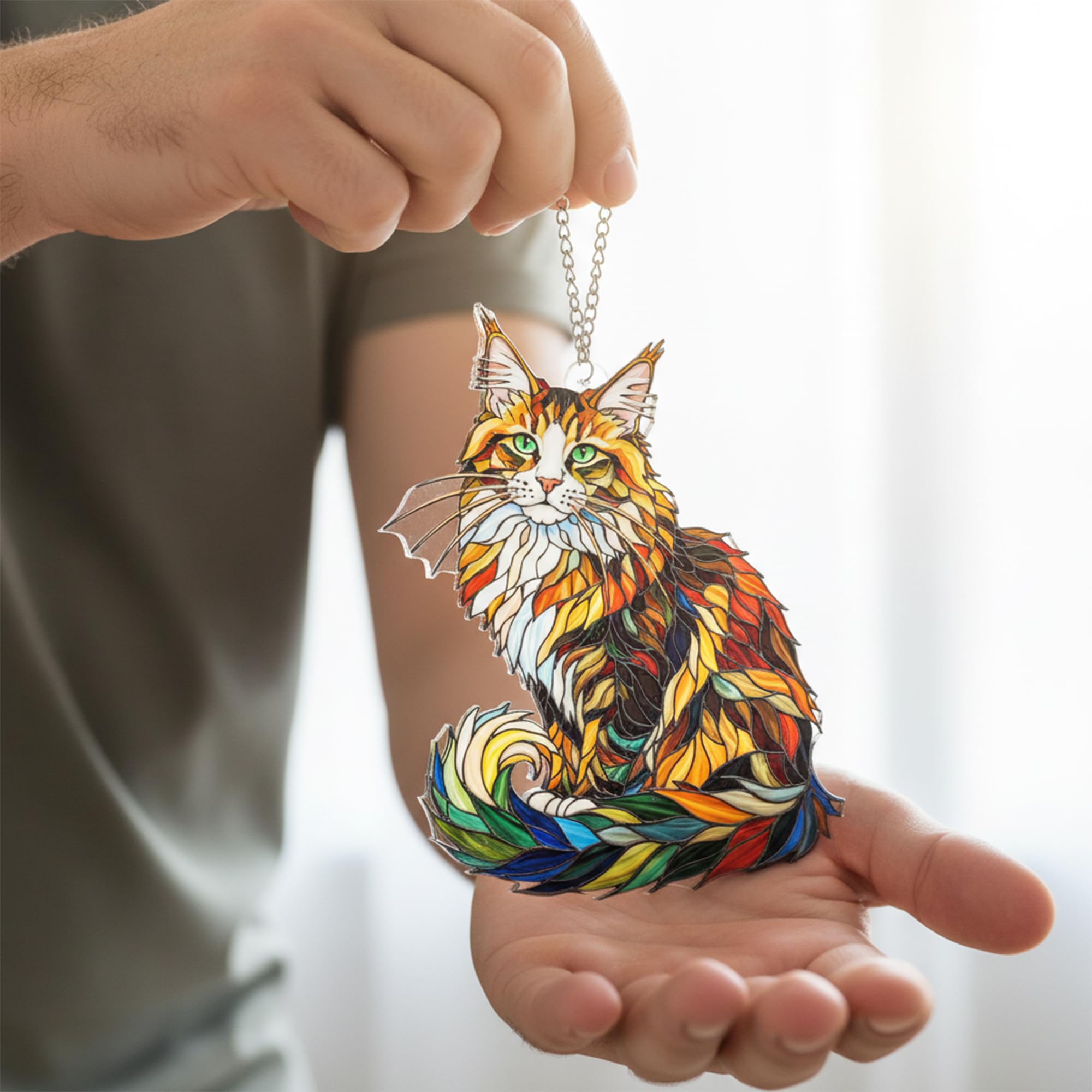 Lifestyle scene with BOYESE Maine Coon Cat Ornament on a tree