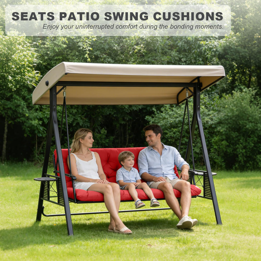 Lifestyle scene with GPQAWER porch swing cushions in a garden setting