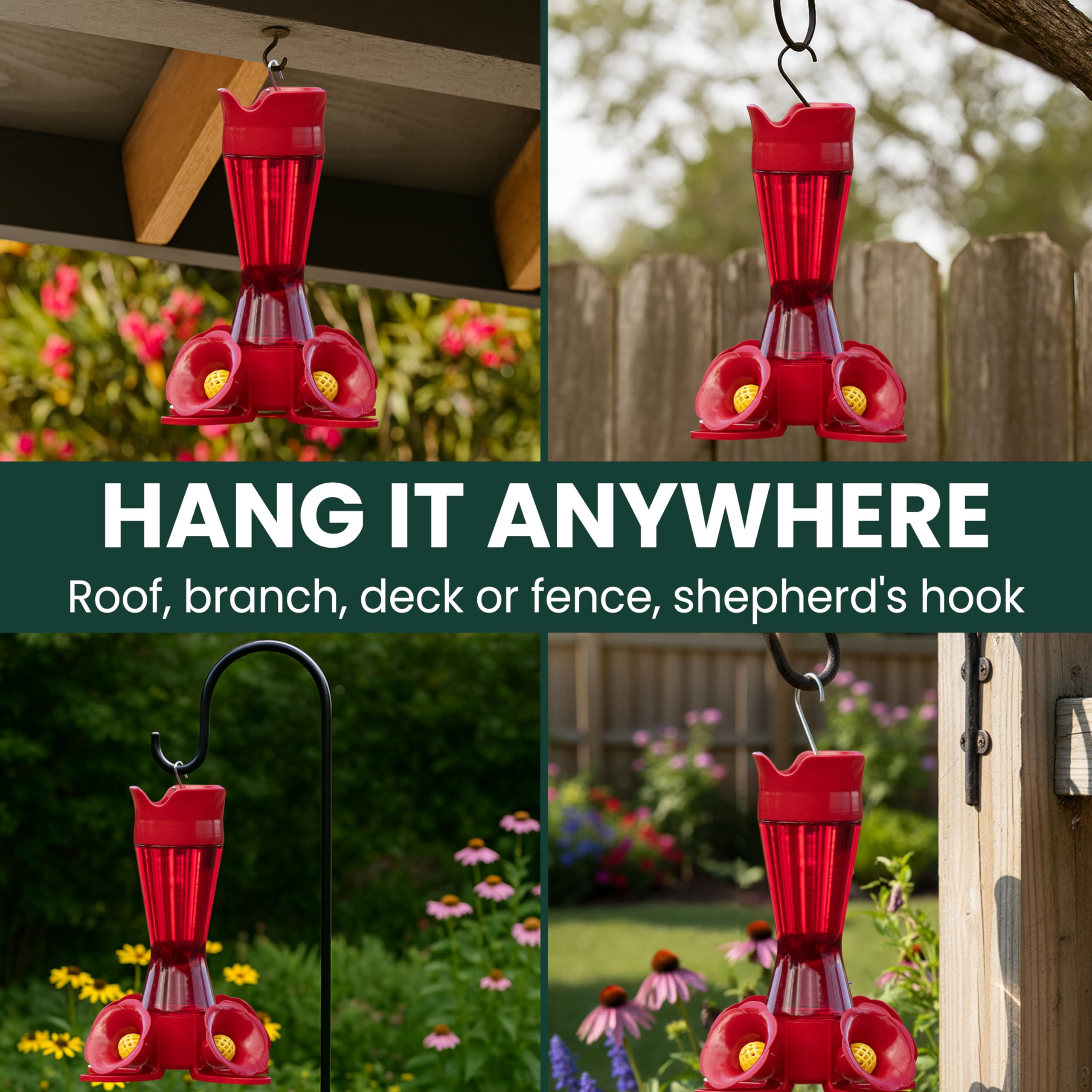 Lifestyle scene with hummingbirds feeding from Perky-Pet Feeder