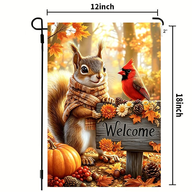 Lifestyle scene with LienzoFest Fall Garden Flag 12x18 in a garden setting