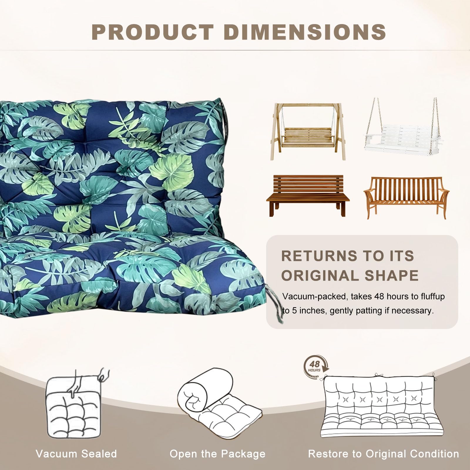 Lifestyle scene with NANGELRN Porch Swing Cushion in garden