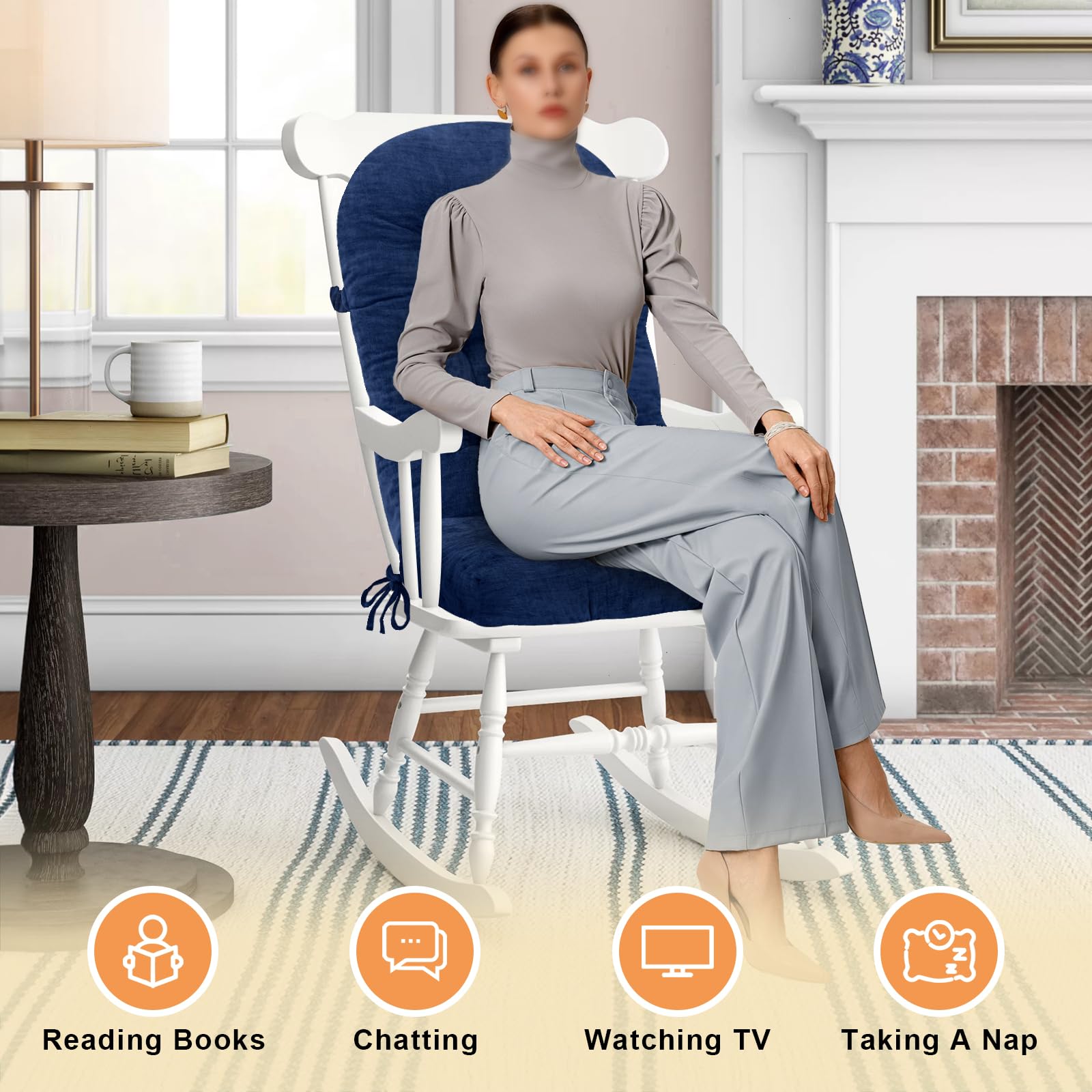 Lifestyle scene with ROFIEJOX Rocking Chair Cushion in use