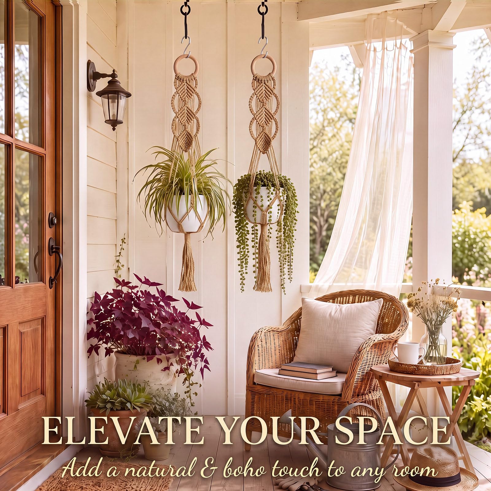 Lifestyle scene with Shappy macrame hangers in indoor setting