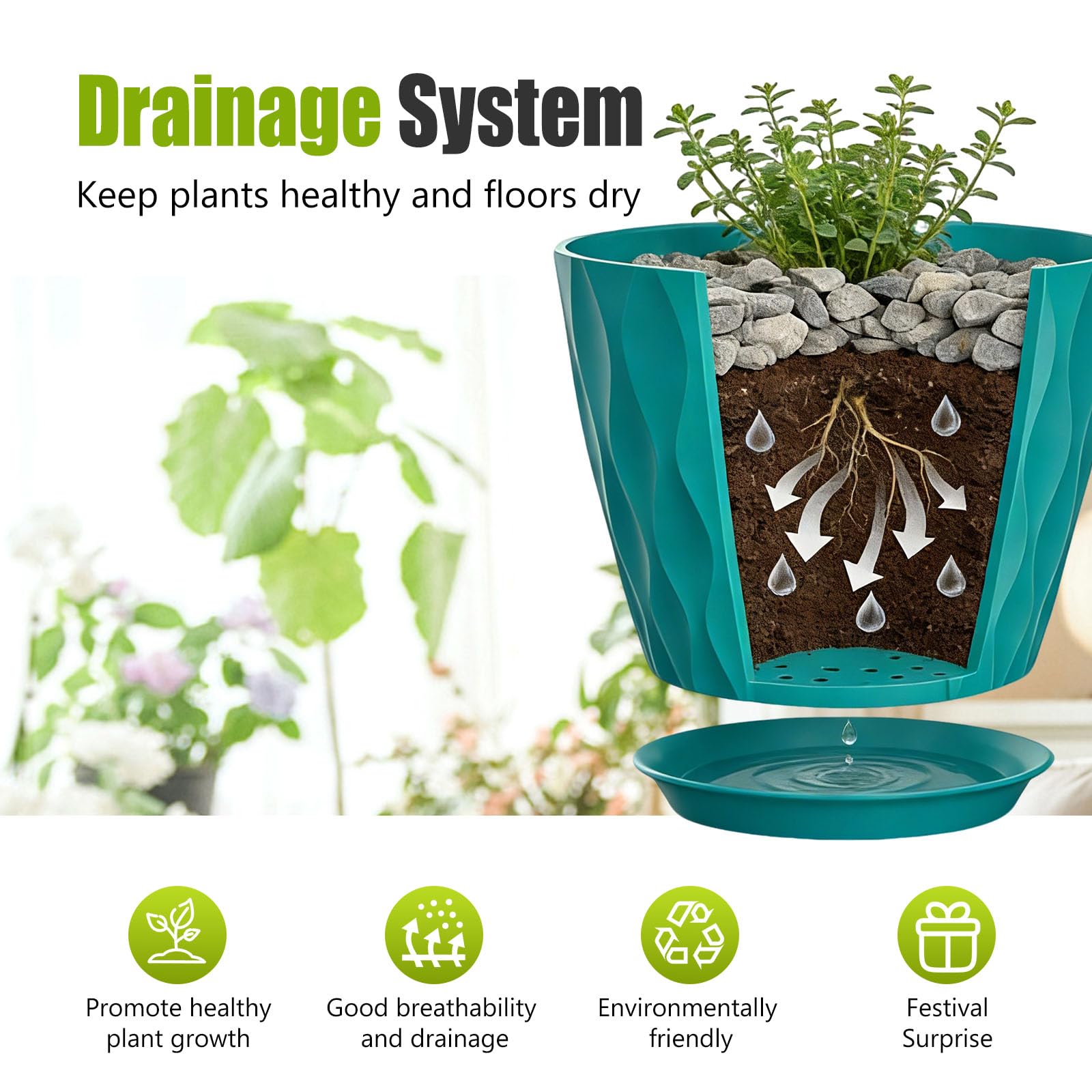 Lifestyle scene with SQKH 8 Inch plant pots on a patio