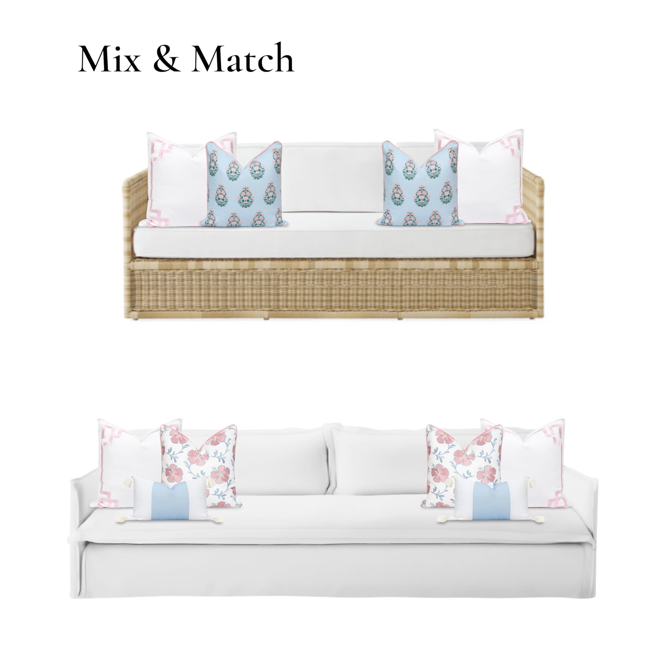 Lifestyle setting with Hofdeco Premium Coastal Throw Pillow Cover on a patio bench