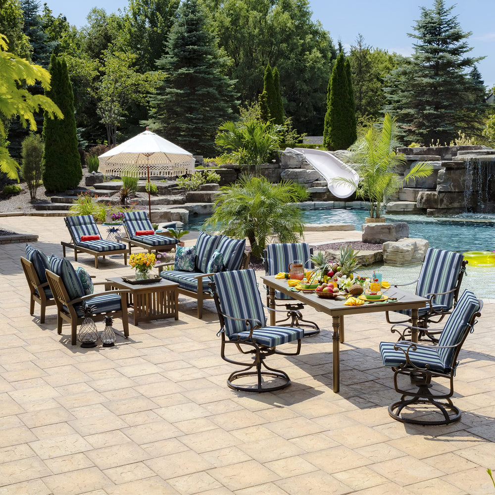Lifestyle shot of Arden Selections Outdoor Deep Seat Cushion Set outdoors