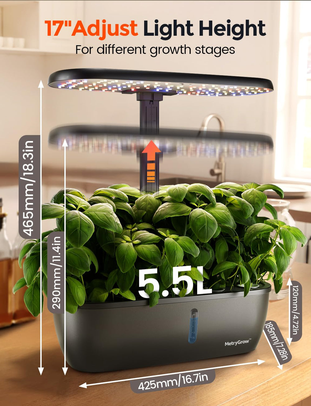 Lifestyle shot of MetryGrow Hydroponic system in a kitchen