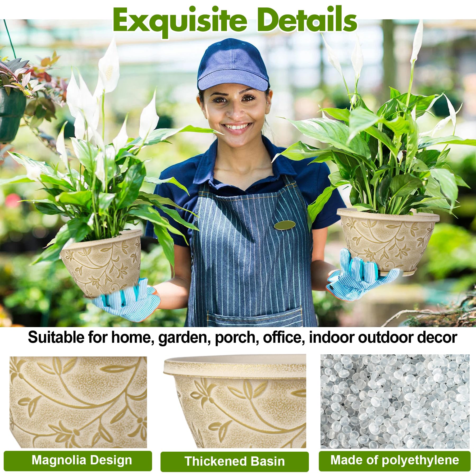 Lifestyle shot of Nooulap planters with flowering plants