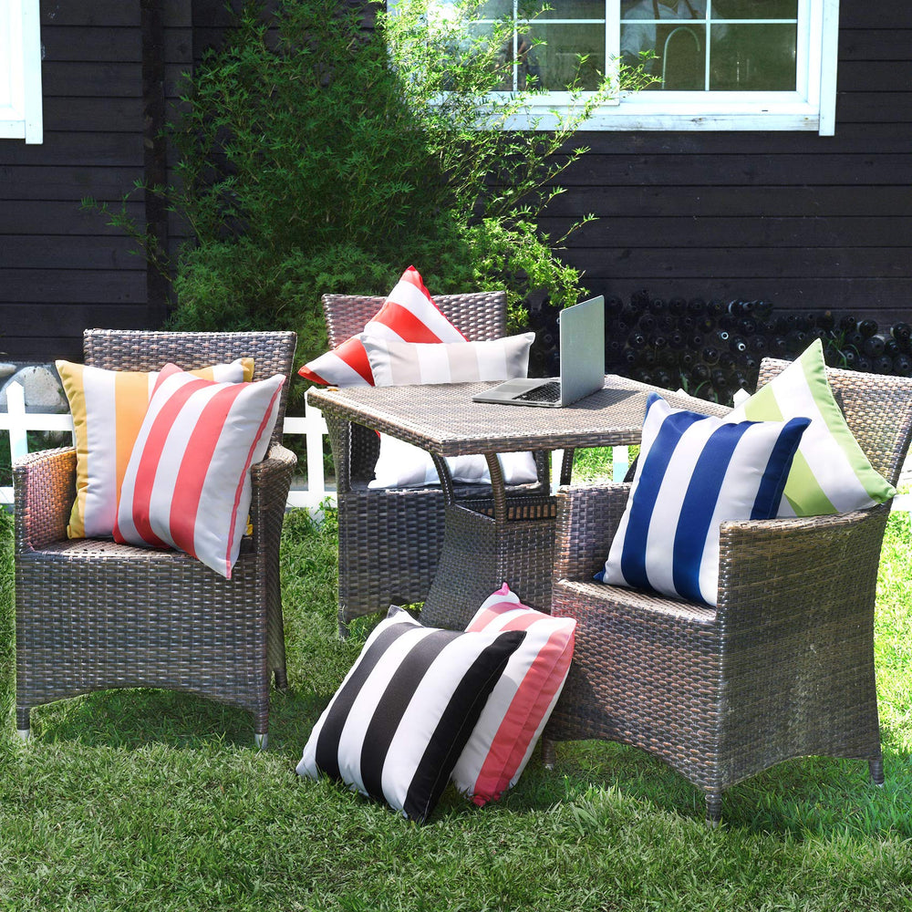 Lifestyle shot of pink pillow covers on outdoor patio furniture